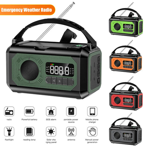 Emergency Weather Radio 12000mAh, Solar Panels, Hand Crank, AM/FM/NOAA, Reading Lamp, Outdoor Survival Essential