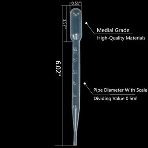 100pcs 1/2/3/5ml Disposable Plastic Transfer Pipettes Transparent Graduated Eye Droppers for Lab School Supplies