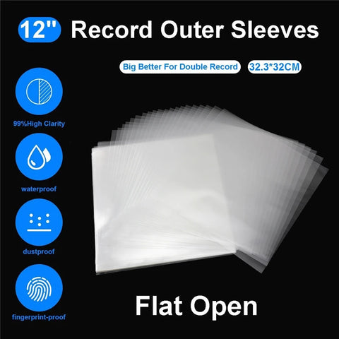 50pcs Vinyl Record Protective Sleeves for Turntable LPs, Self-Adhesive 32.3x32cm Bags