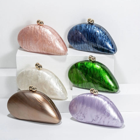 2024 Acrylic Shell Clutch Bag - Women's Designer Evening Party Pearl Egg Purse Blue Handbag Wholesale