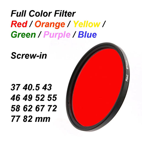 Circular Color Filter Set Red Orange Yellow Green Blue 37-82mm Lens Compatibility