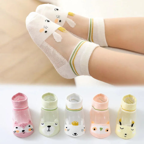 5 Pairs Kids Cartoon Animal Mesh Breathable Summer Socks