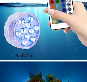 10 LED RGB Submersible Underwater Light for Pool, Garden, Wedding, Party, Aquarium, Vase, Bowl - Battery Operated