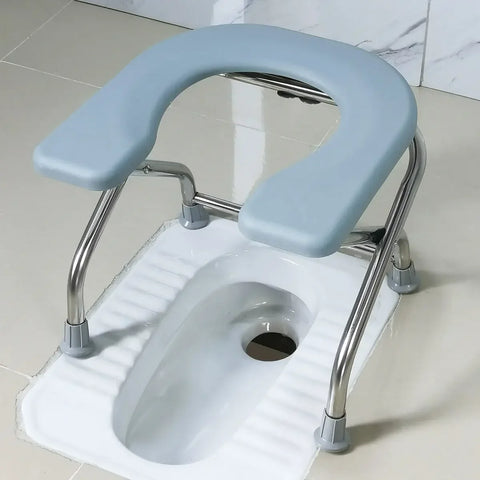 Folding U-Shape Toilet Seat & Stool for Pregnant, Elderly, Squat, Sit - Stainless Steel