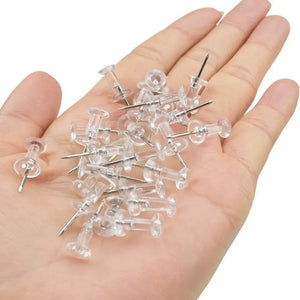 100pcs Clear Push Pins Thumb Tacks for Map & Bulletin Boards, Transparent Drawing Pins for Cork Notice Boards