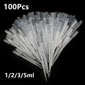 100 Pack Disposable Plastic Pipettes 1ml-5ml Graduated for Lab, Makeup, Oil, Liquid Dropper Tools