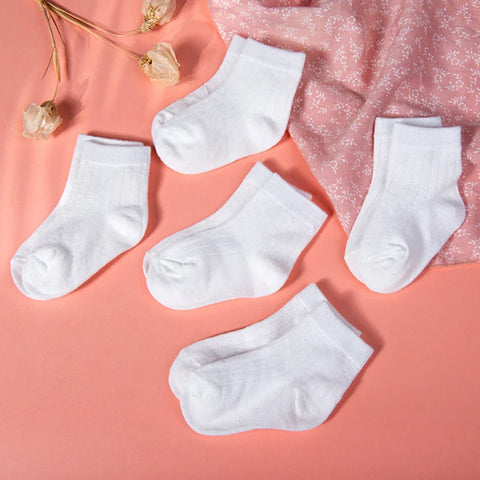 5 Pairs Newborn Baby Socks Cotton White Infant Essentials