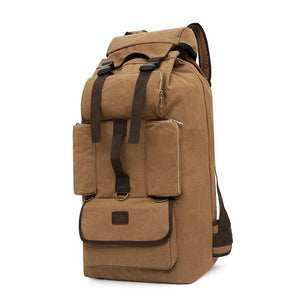 100L Canvas Backpack for Travel & Hiking - Men's Large Capacity Pack with Blanket Storage