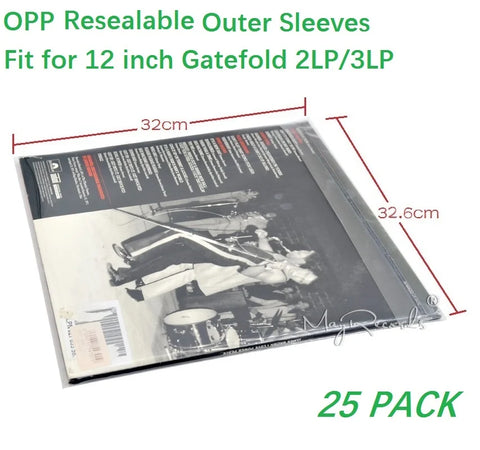 25-Pack Resealable OPP Plastic Sleeves for Gatefold 2LP/3LP Vinyl Records