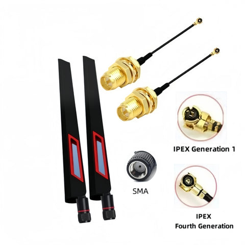 2x 10dBi Antenna Set for AX210 NGFF WiFi Card 2.4/5GHz Dual Band M.2 MHF4 to Wi-Fi RP-SMA AX210/AX200NGW