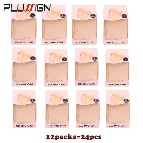 12pcs Sheer HD Wig Caps for Natural Hairstyles, Stocking Mesh Cap, Wig Making and Ventilation Assistant
