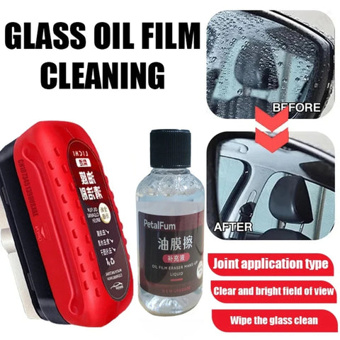 Car Glass Oil Film Remover & Sponge - Windshield Cleaner for Water Spots & Stains - Auto Detailing Tool