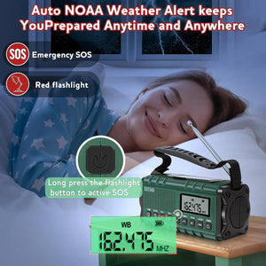 10,000mAh Solar Hand Crank Emergency Radio AM/FM/NOAA, LED Flashlight, SOS Alarm, Power Bank, Portable for Outdoor, Dropshipping