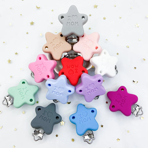 3pcs Silicone Star Baby Pacifier Chain Kit Food Grade Teether Necklace Bead Soother Toy Dummy Clips