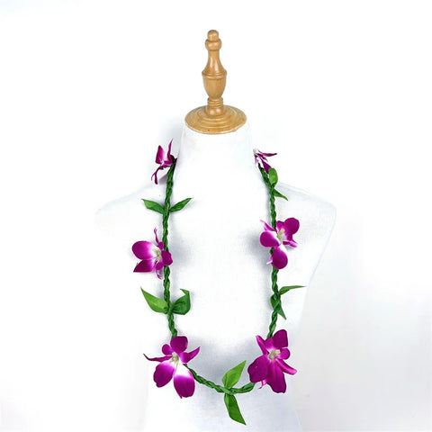Braided Ti Leaf & Purple Orchid Lei 2023 for Graduation, Wedding, Luau, Men's Necklace Accessories