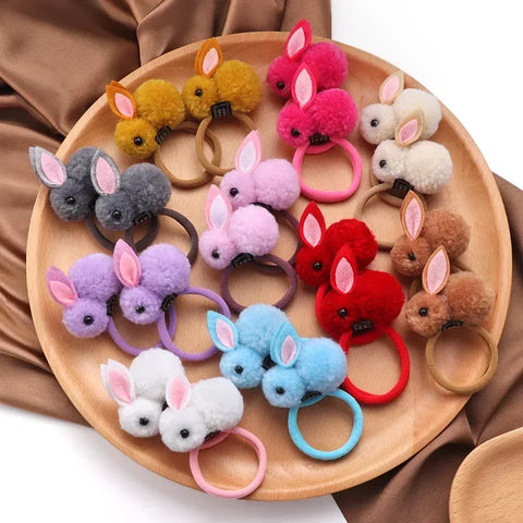 2pcs Furry Rabbit Ear Hair Scrunchies Elastic Hair Bands for Girls Korean Style