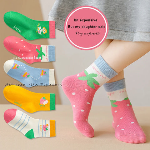 5 Pairs Kids Cotton Tube Socks 1-16 Years Soft Comfortable Warm Cute Elastic Short Socks
