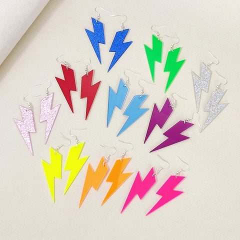 6.5cm Lightning Drop Earrings for Women - Glitter Neon Acrylic Jewelry Summer Accessories