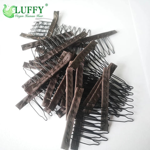 30 Pack Lace Wig Clips with Cloth Comb, Steel Teeth, 6-Teeth Clips for Wig Cap Making Accessories
