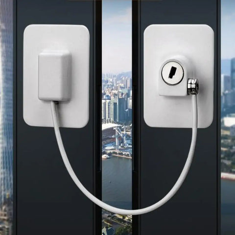 Child Safety Window Cable Lock with Key, No-Drill Self-Adhesive Pet Window Restrictor Lock