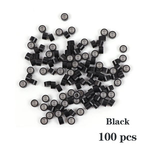 100pcs Silicone Micro Rings Beads for Hair Extensions Beige Black 5x3x3mm Micro Nano Loop Links