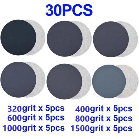30 Pcs 3" Silicon Carbide Sanding Discs Set, Wet/Dry 320-1500 Grit for Polishing