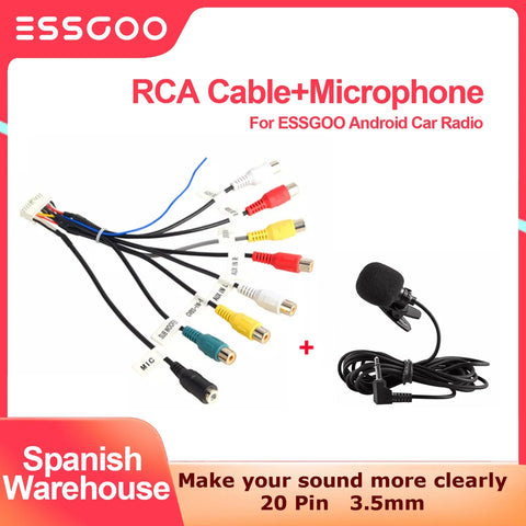 Car Radio 3.5mm Mic Subwoofer Wires 20-Pin RCA Cable for Android Stereo Output Subwoofer Kit