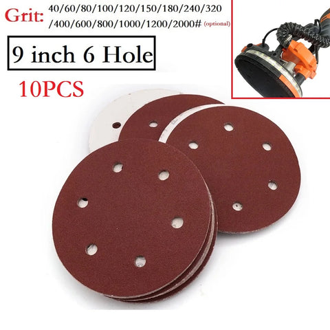 9" Sandpaper 225mm 6 Hole 40-2000 Grit for Wall Polisher | Furniture, Wood, Metal Sanding & Polishing