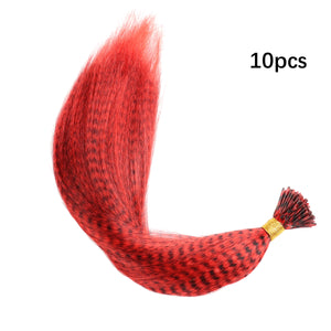 10 Pcs Colored Feather Hair Extensions I Tip Synthetic Zebra Strands Hairpiece