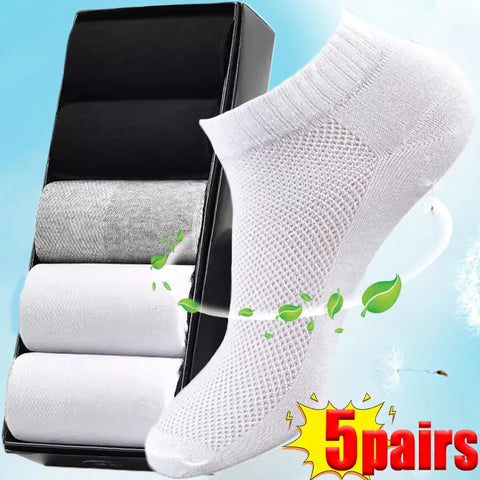 5 Pairs Men's & Women's Cotton Ankle Socks - Breathable Mesh, Low-Cut Casual Athletic Socks for Summer