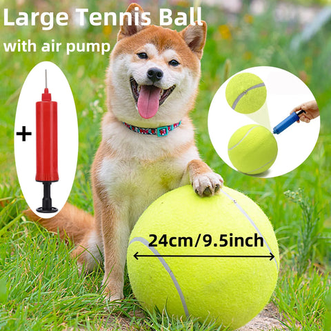 9.5" Extra Large Dog Tennis Ball with Pump - Durable Inflatable Fetch Toy 24cm
