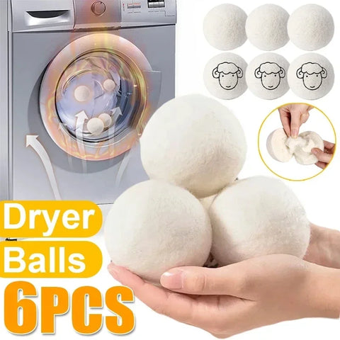 Eco-Friendly Wool Dryer Balls 6-Pack Multi-Size Natural Softener for Laundry