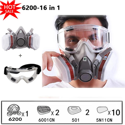 Chemical Half Face Respirator Mask Dustproof for Industrial Painting & Spraying with Fog-Proof Safety Glasses