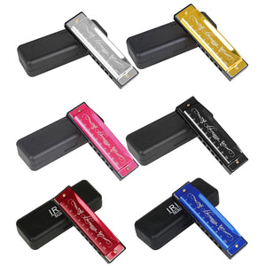 10 Holes 20 Notes C Key Harmonica with Colorful Metal Shell & Box - Educational Toy for Beginners