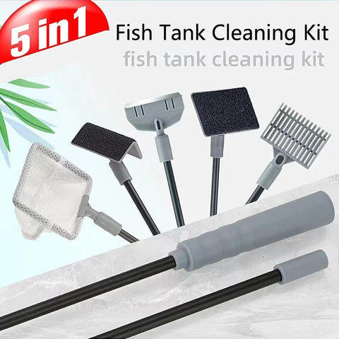 Aquarium Cleaning Kit: Algae Scraper, Fish Net, Sponge Tools