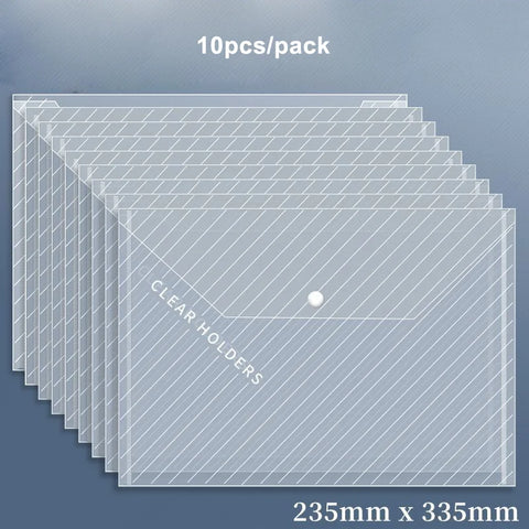 10-Pack A4 Waterproof Twill Document Bags with Snap Buckles, Large Capacity for Office & School Test Papers, Transparent File Folders