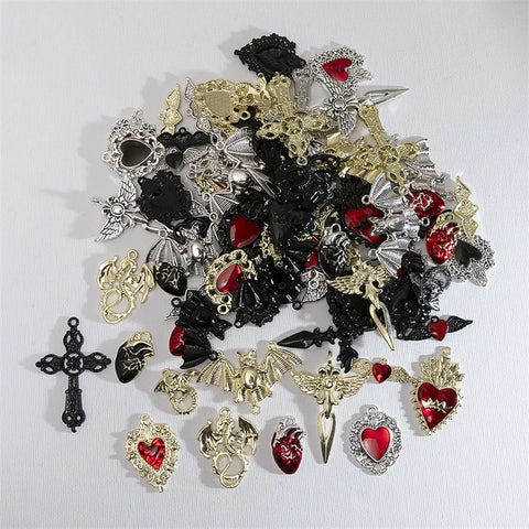 10pcs Halloween Charms Gothic Cross Skull Heart Pendants DIY Earrings Jewelry Accessories