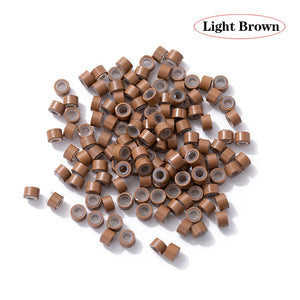 100pcs Silicone Micro Rings Beads for Hair Extensions Beige Black 5x3x3mm Micro Nano Loop Links
