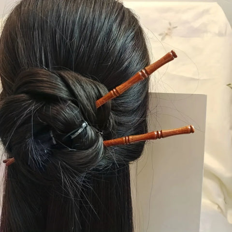 2pc Elegant Bamboo Hairpins Set - Simple Wooden Coiffure Accessories