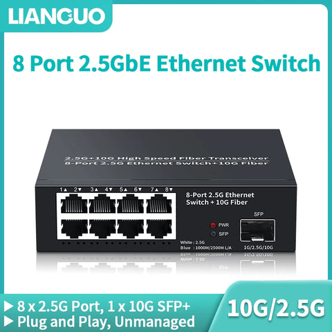 8-Port 2.5GbE Ethernet Switch with 10Gb SFP+ Slot, Unmanaged, Plug & Play, Home Network Adapter