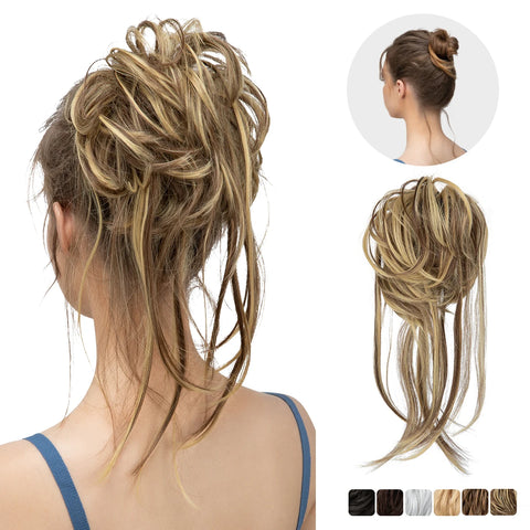 Elastic Messy Bun Hairpiece Curly Scrunchie Black Blonde Brown Updo Chignon Donut Synthetic Hair Extensions