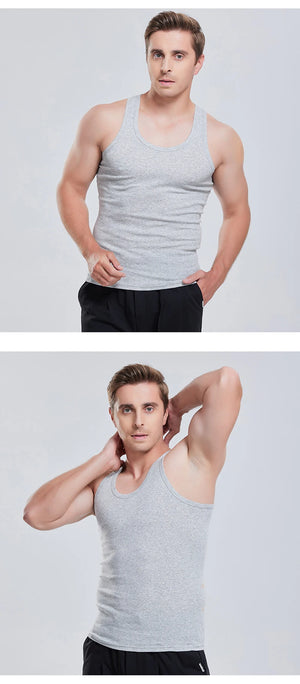Men's Seamless Sleeveless 100% Cotton Undershirt, Large Size O-Neck, Soft Breathable Summer Singlet T-Shirt