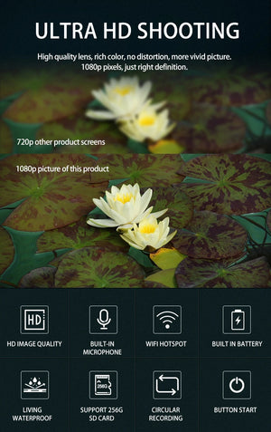 1080p HD Wireless Mini Camera, Wifi Hotspot Cam, Outdoor Sports & Motorcycle Dash Recorder