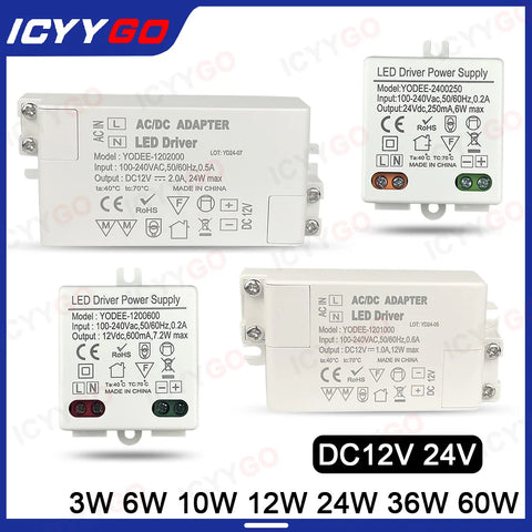 DC 12V/24V LED Power Supply Transformer 3W-60W Lighting Driver 1A-5A Constant Current