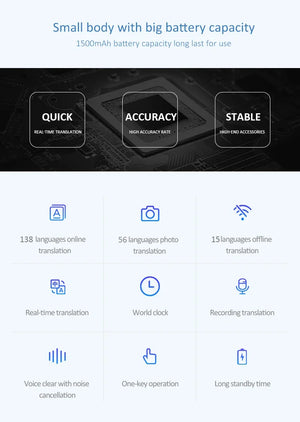 Portable T16 AI Voice Translator: 138 Languages, Real-Time, 3.1" Screen, Offline Capability, Voice Record
