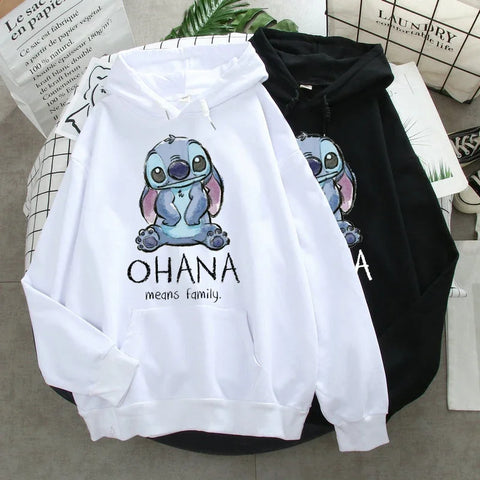 Cute Stitch Hoodie Women Harajuku O-neck Pullover Oversized Angel Print Sweatshirt