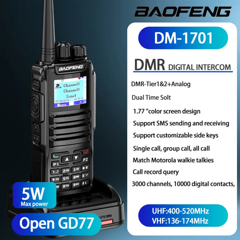 Digital & Analog Two-Way Radio GPS Dual Mode: VHF 136-174, UHF, Tier 1+2, Dual Time Slot, Walkie Talkie