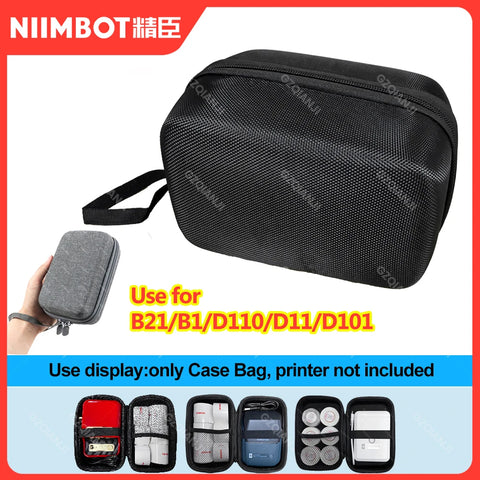 Black Durable Label Printer Maker Carry Case for B1 B21 D110 D11 D101 with Zipper and Storage for Label Stickers