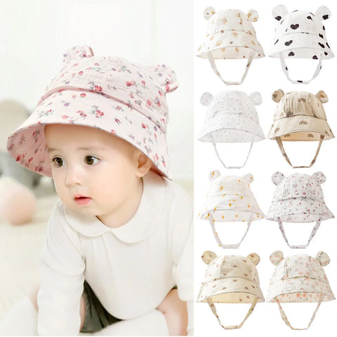 Floral Baby Sunhat & Bear Ears Fisherman Cap Sunshade for Infants