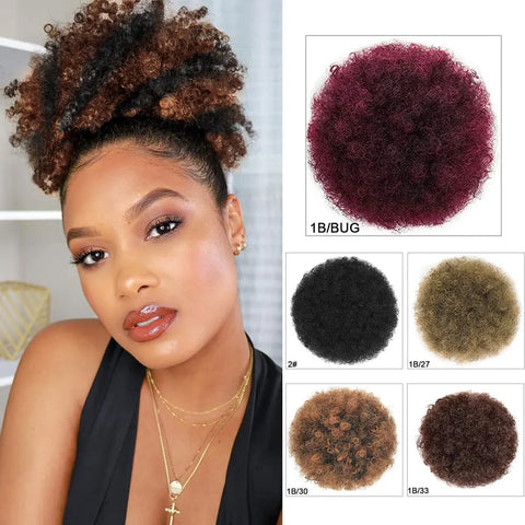 Afro Puff Drawstring Ponytail Extension for Black Women - Kinky Curly Clip-On Bun